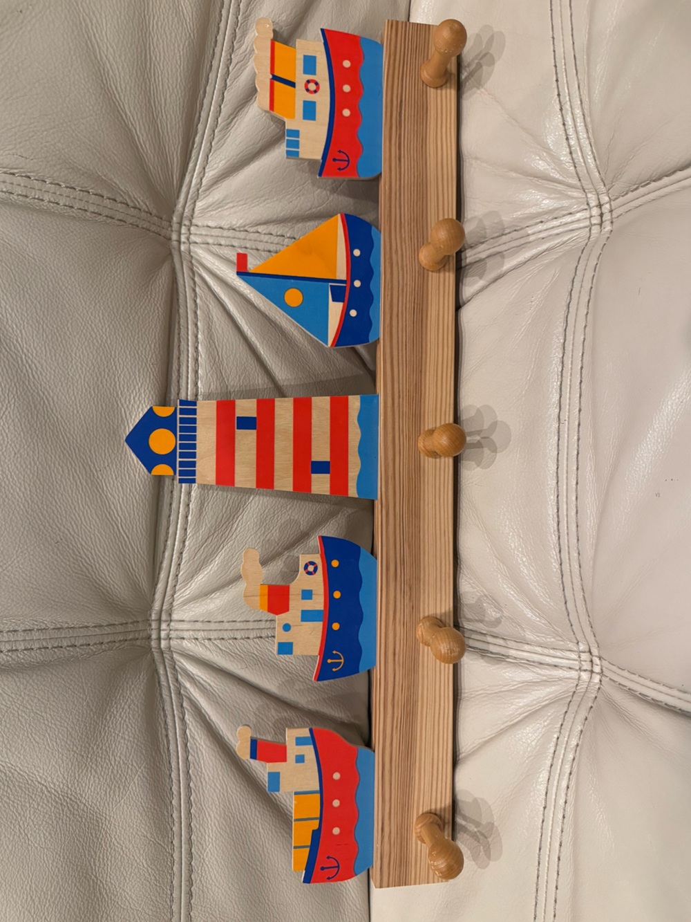 Wooden Nautical Wall Hook Rack in Blue, Red and Yellow